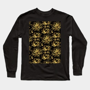 Black And Gold Lotus Pattern Long Sleeve T-Shirt